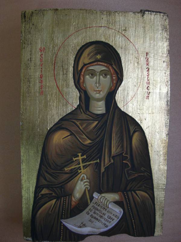„icoana de colectie-Sfanta Cuvioasa Parascheva de la Iasi-pictura pe lemn-stil bizantin.-foita de aur.” de alexandru panatta codreanu