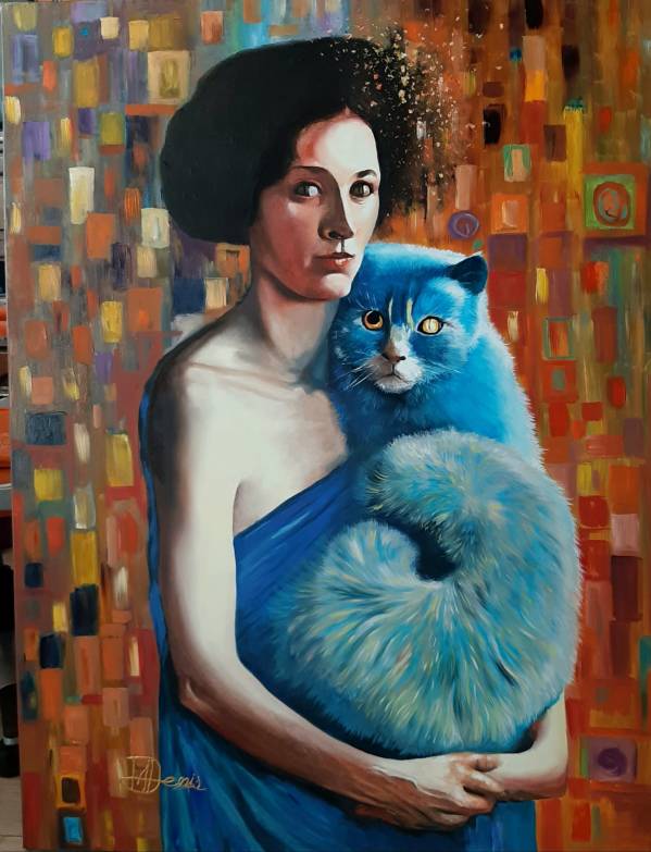 „Lady with blue cat” de Denis Mihai
