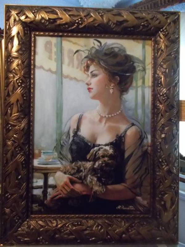 „-Doamna cu bichon-pictura de colectie-ulei pe panza-a. c. panatta” de alexandru panatta codreanu